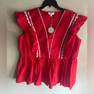 Oddi Red Blouse with White Detailing